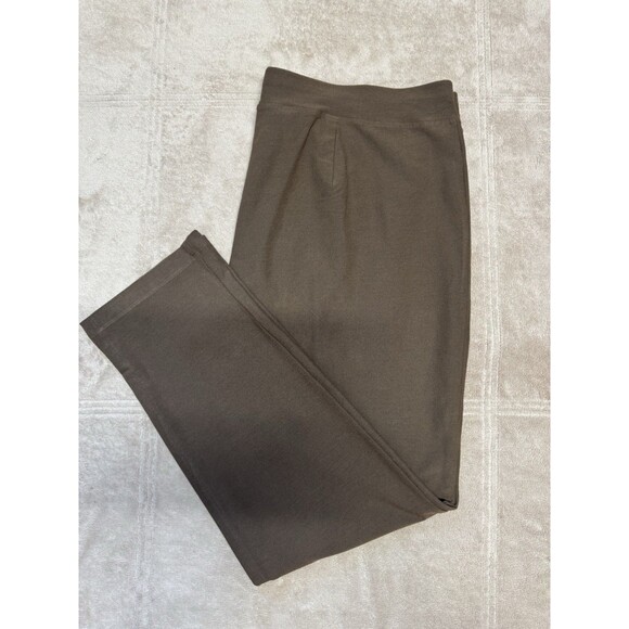Eileen Fisher Brown Elastic Waist Slim Ankle Straight Fit Crepe Pants Large - Picture 4 of 9